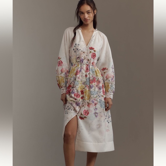 Anthropologie Dresses & Skirts - NWT | Let Me Be Long-Sleeve V-Neck Floral
A-Line Midi Dress Size 2X